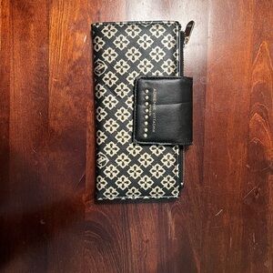 Adrienne Vittadini Black and Cream Floral Wallet